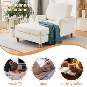 English Elm Modern Mid-Century Oversized Chaise Lounger Sofa Bed with Solid Wood Legs, Deep Seat Comfort Sleeper White W2363S00071