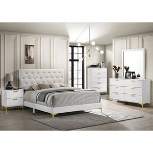 English Elm James White Glam Dresser with Mirror Gold Hardware Six Drawers Bedroom Vanity Set B062S01742