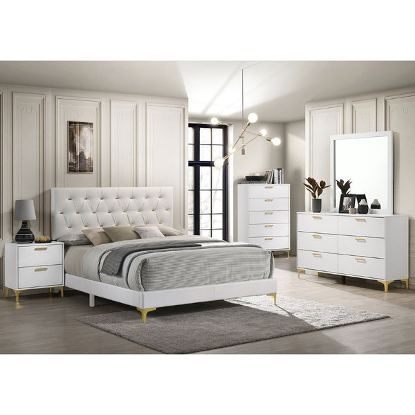 English Elm James White Glam Dresser with Mirror Gold Hardware Six Drawers Bedroom Vanity Set B062S01742