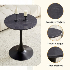 English Elm Round Faux Marble Tulip Dining Table Mid Century Pedestal Base for Compact Kitchens Black+Gery W2920P395716