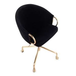 English Elm Task Chair with Black Velvet Seat and Glam Metal Base for Home Office Gold+Black B202P474175