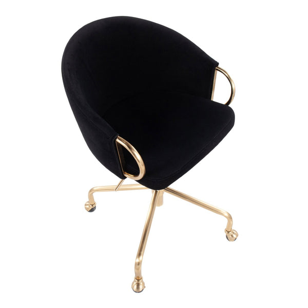 English Elm Task Chair with Black Velvet Seat and Glam Metal Base for Home Office Gold+Black B202P474175