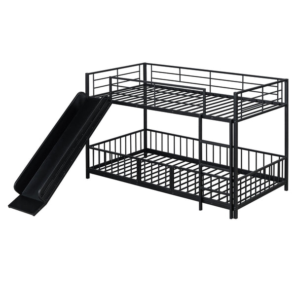 English Elm Twin Twin over Twin metal bunk bed with slide, guardrails and convertible loft design for safety and playfulness Black SF000169AAB