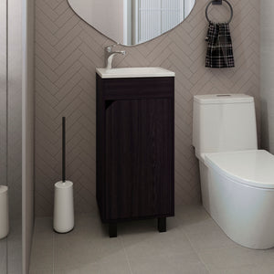 English Elm Bethel Narrow One-Door Vanity Cabinet with Resin Sink, Freestanding Black MDF Storage for Small Baths B070P337126