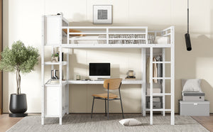 English Elm Metal Queen Size Loft Bed With L-Shaped Desk, Storage Cubes & Shelves For Kids, Teens & Adults W1580S00108