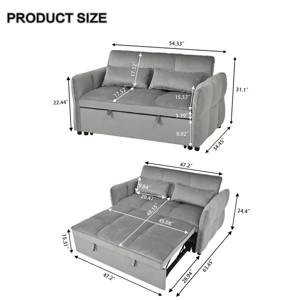 English Elm 3-in-1 Convertible Pull Out Sofa Bed Velvet Upholstered Recliner for Small Spaces Dark Gray W2941P370574
