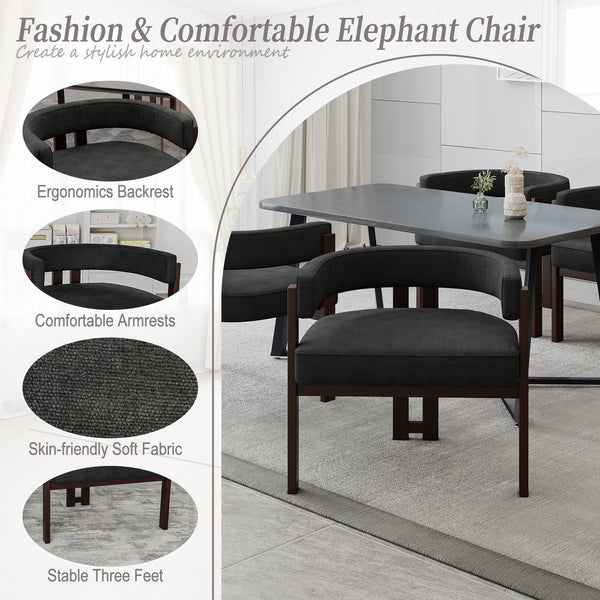 English Elm Modern Chenille Barrel Dining Chair with Padded Foam Seat, Sturdy Metal Legs, 300lb Capacity, Versatile Accent Black W395P233457