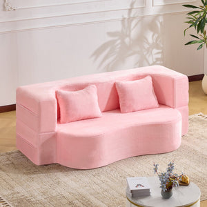 English Elm 71-inch plush folding sofa bed with high-density foam, faux fur futon convertible for guests and yoga Pink W1829P362300