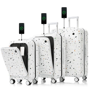 English Elm Luggage Hard Shell 3 Piece Set with Usb Port Spinner Wheels and Front Access Panel Ivory N726P197969W