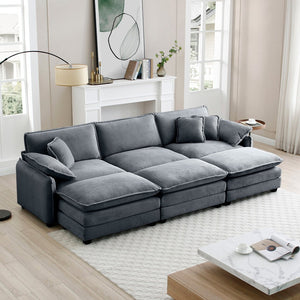 English Elm Oversized Modular Cushioned Sofa With 3 Ottomans – Versatile Sleeper Design In Grey Corduroy Fabric W714S00759-GIGA