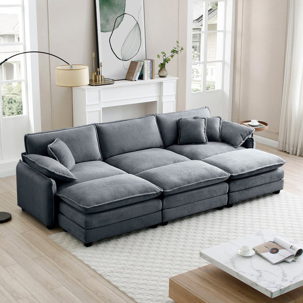 English Elm Oversized Modular Cushioned Sofa With 3 Ottomans – Versatile Sleeper Design In Grey Corduroy Fabric W714S00759-GIGA