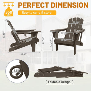 English Elm Adirondack Hdpe Folding Chair Set Outdoor Patio Fire Pit Seating with Cup Holder Brown W1859P453286