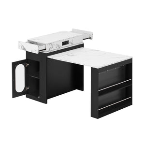 English Elm [video] Trexm Folding Extendable Kitchen Island Sideboard with Power Outlet and Storage XW000028AAB