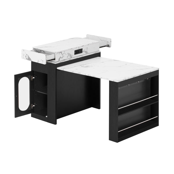 English Elm [video] Trexm Folding Extendable Kitchen Island Sideboard with Power Outlet and Storage XW000028AAB