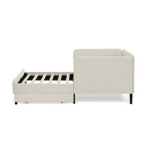 English Elm Twin Velvet Upholstered Platform Bed with 2 Underbed Storage Drawers, Convertible Sofa, Beige Twin W1413P298909