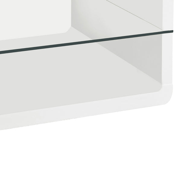 English Elm Emerson White High Gloss One-Shelf Rectangular End Table with Glass Shelf Modern Minimalist Chic B062P331042