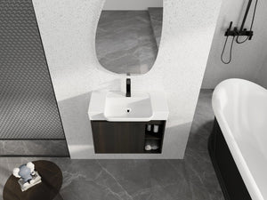English Elm 28'' Floating Bathroom Vanity with Ceramic Sink Soft Close Door Melamine Cabinet Dark Oak W999P426640