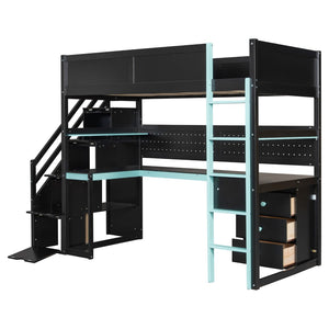 English Elm Full Size Gaming Loft Bed with Led Lighting Desk Shelves and Usb Charging Ports N820S00070C