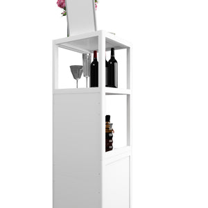 English Elm A 52ft White Linen Tower Bamboo Storage Cabinet — Slim Tall Freestanding Organizer for Small Spaces W2207P242507