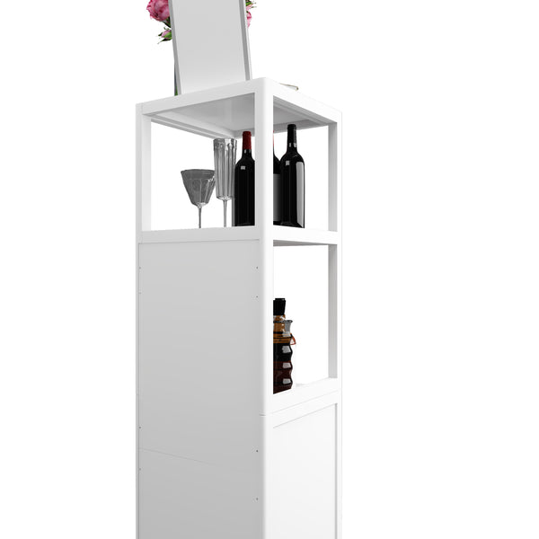 English Elm A 52ft White Linen Tower Bamboo Storage Cabinet — Slim Tall Freestanding Organizer for Small Spaces W2207P242507