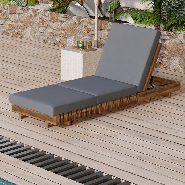 English Elm Christopher Knight Home® - Lounge Chaise Set - Durable Acacia Wood With Versatile 6-Position Backrest & Water-Resistant Cushions N770P281696T_N770P208326G