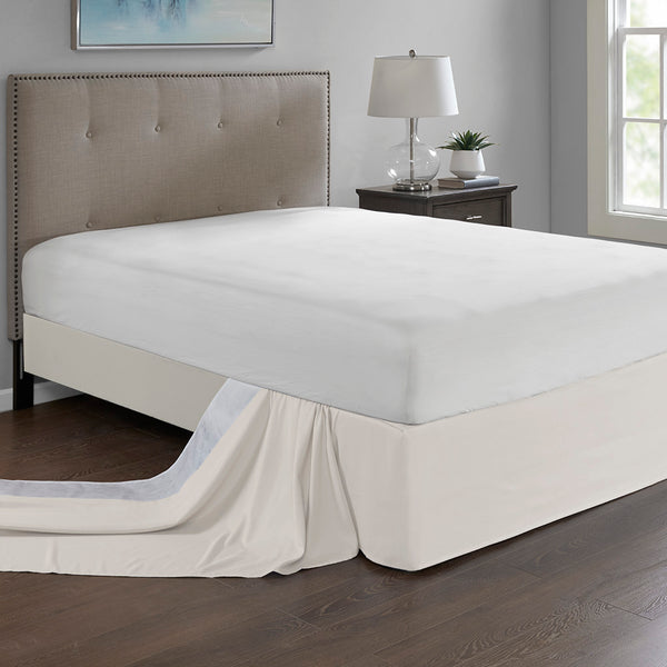 JLA Home Madison Park - Wrap Around Adjustable Bedskirt with 26" Drop, Non-Slip Band, Wrinkle-Resistant Fit for Neat Beds Ivory MP11-5365