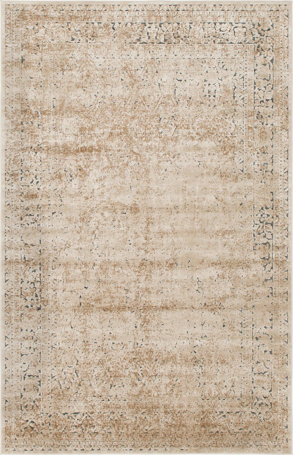 Unique Loom Chateau Jefferson Machine Made Border Rug Beige, Beige/Ivory/Light Brown/Blue 6' 1" x 9' 0"