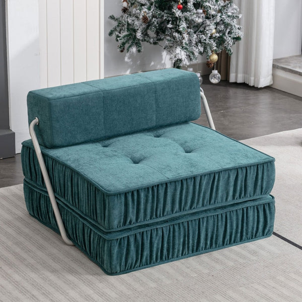 English Elm Green Chenille Floor Sofa Convertible Futon Chair with Modular Sleeping Support Green W3612P376637