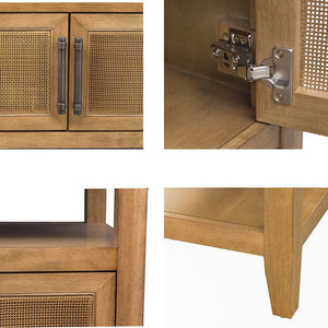 English Elm 2 Door Storage Console Table – Toasted Almond Wood Veneer, Dual Cabinets, Open Shelves, Compact Entryway Organizer B035P256575