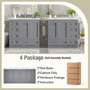 English Elm 72-inch Shaker Double Bathroom Vanity Gray Mdf with Resin Basins and Soft Close Storage N729P000030E