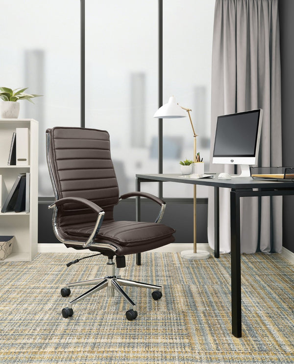 OSP Home Furnishings High Back Executive Office Chair Faux Leather Ergonomic Seat with Chrome Arms and Lumbar Support High SPX23590C-U1
