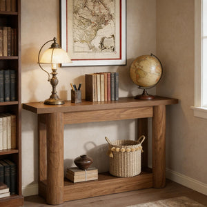 English Elm Practical Geometric Console Table with Matte Black Wood Grain Finish for Entryway or Sofa T3971P453271