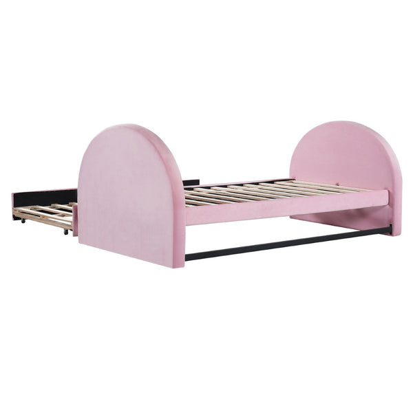 English Elm Twin Upholstered Daybed with Pull Out Trundle Plush Padded Frame for Kids Rooms N757T387568P