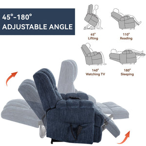 English Elm Dual Motor Power Lift Recliner Chenille Chair with Massage Heat and Infinite Positions Blue W3224P288489