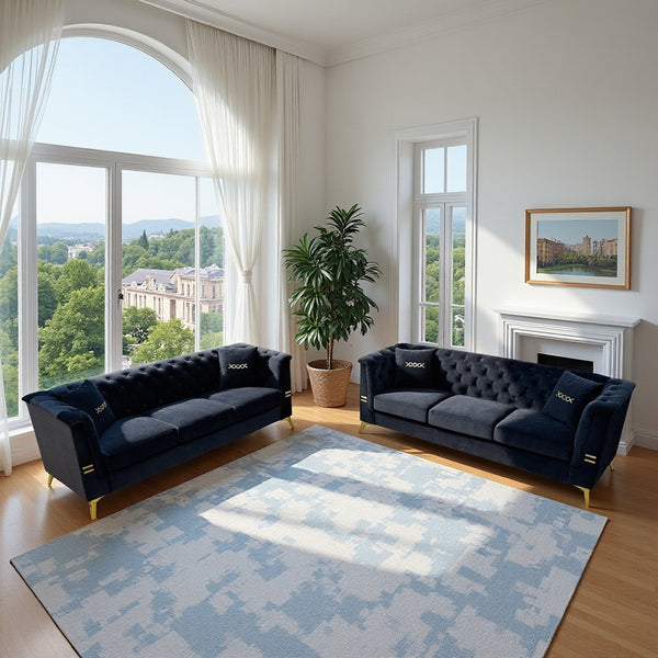 English Elm FX-P83-2PC Velvet Sofa Set of 2 with Tufted Cushions and Gold-Tone Metal Legs for Luxe Comfort Black W576S00239