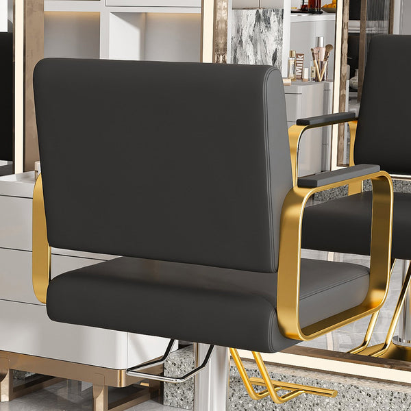 English Elm Hydraulic Salon Chair 360° Swivel Professional Barber Stylist Seat with Pump, PU Leather Comfort W2700P318173