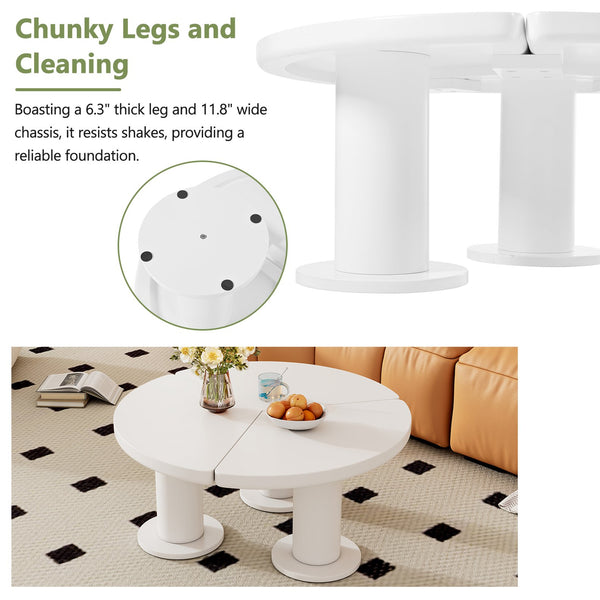 English Elm On-Trend 39.4'' Petal-Shaped Coffee Table With Cream Finish, 3 Sturdy Legs For Modern Living Spaces N721P190396K