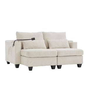 English Elm Convertible Chaise Lounge Sofa Bed With Usb Ports, Cup Holders & Storage – Modern Comfort In Beige N719S002020A