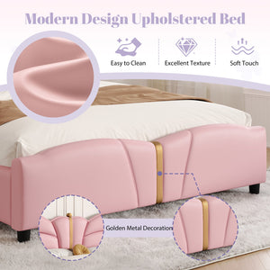 English Elm Christopher Knight Home® - Full Upholstered PU Leather Bed Frame with Butterfly Headboard, Gold Accents, Solid Wood Platform Light Pink 78.25 L x 10 W x 3.25 H N761S0000018H