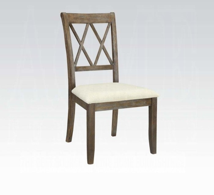 English Elm Claudia Beige Linen Side Chair Set of 2 - Salvage Brown Tapered Legs, XX Wooden Back, Padded Seat B2726P343808