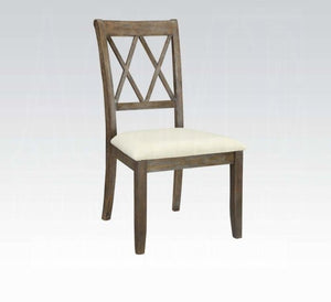 English Elm Claudia Beige Linen Side Chair Set of 2 - Salvage Brown Tapered Legs, XX Wooden Back, Padded Seat B2726P343808