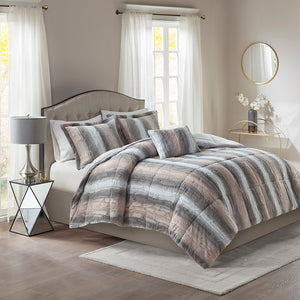 JLA Home Madison Park - 4PC Faux Fur Comforter Set - Ultra-Soft Reversible Faux Mink Luxury, Hypoallergenic, OEKO‑TEX Certified Elegance Blush/Grey MP10-6294