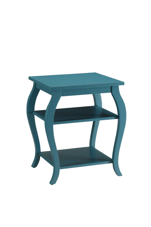 English Elm Becci Teal Finish Accent Table with 2 Open Shelves, Wooden Cabriole & Square Legs, Durable MDF Top B2726P277919