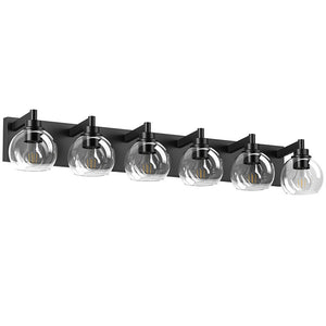 English Elm Farmhouse 6-Light Vanity LED Wall Sconce in Brushed Black with Glass Shades — Modern Rustic Bath Light 40.6" W1340P353042