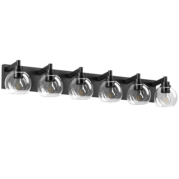 English Elm Farmhouse 6-Light Vanity LED Wall Sconce in Brushed Black with Glass Shades — Modern Rustic Bath Light 40.6" W1340P353042