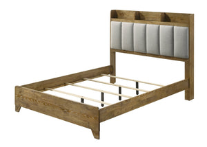 English Elm Garcia Upholstered Queen Bed Aspen Brown Fabric Headboard with Built-in Usb Charging B2756S00025