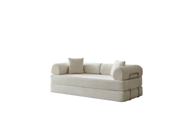 English Elm 78.8" Corduroy Modular Floor Sofa Convertible Sleeper Futon with Pillow Back Support Off White W5617P458132