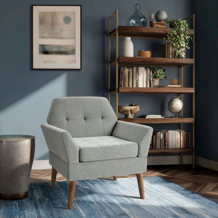 JLA Home Newtin Hand-Tufted Polyester Lounge Chair with Solid Wood Legs for Living Rooms Gray 5DS100-0066