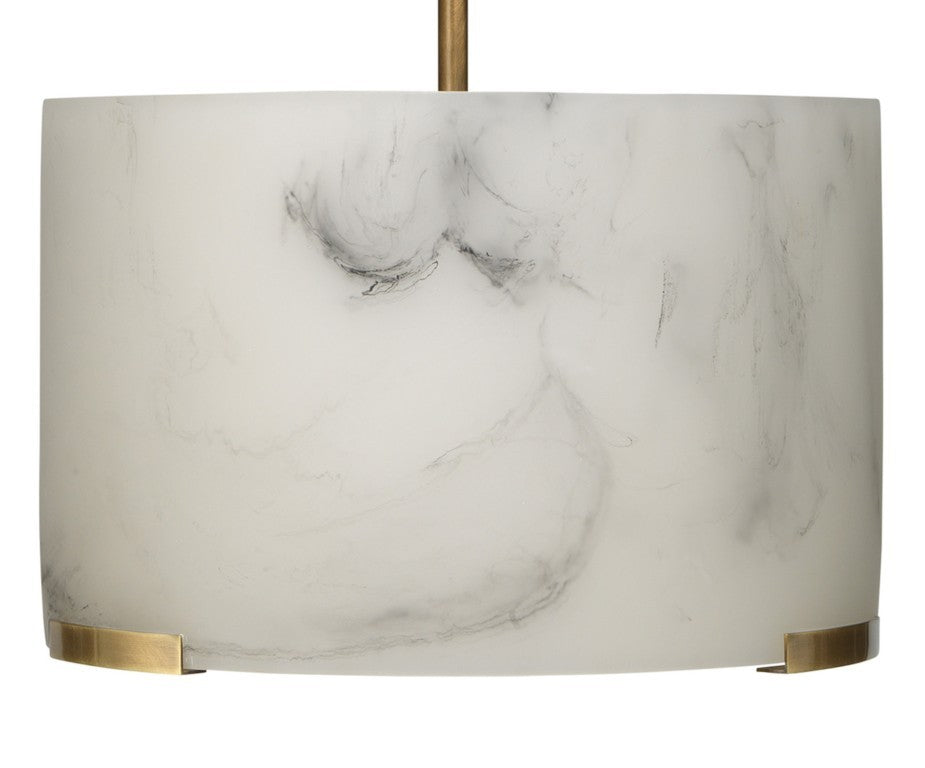 Jamie Young Co. Elancourt Faux Alabaster Resin Drum Pendant Light with Antiqued Brass Hardware 5ELAN-PDAB