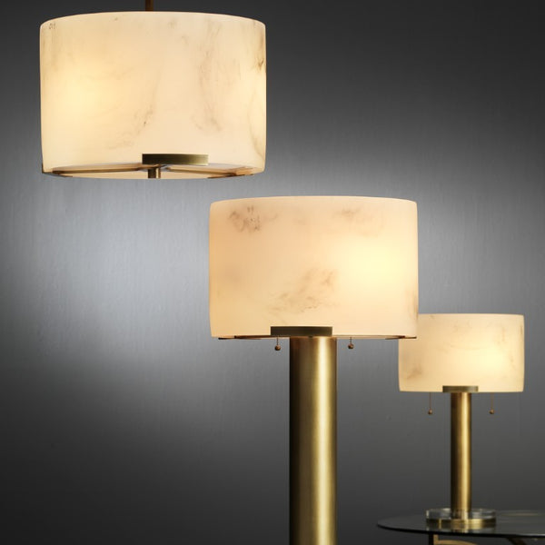 Elancourt Faux Alabaster Resin Drum Pendant Light with Antiqued Brass Hardware